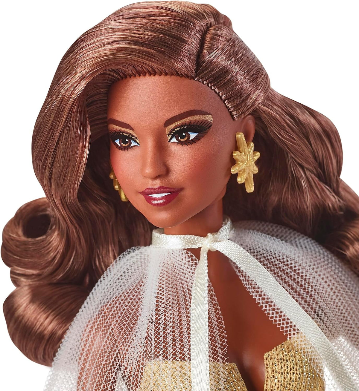 Dark Brown Hair Barbie Doll with Golden Gown Z34056