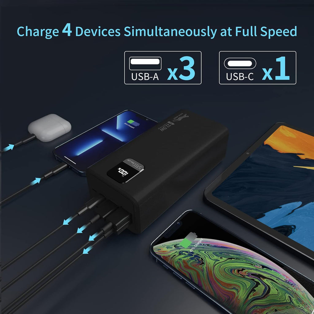 57000mAh Power Bank, 20W PD USB C & 22.5W QC Fast Charging, 4 Outputs & 2 Inputs, LED Display, Pack of 2 X818