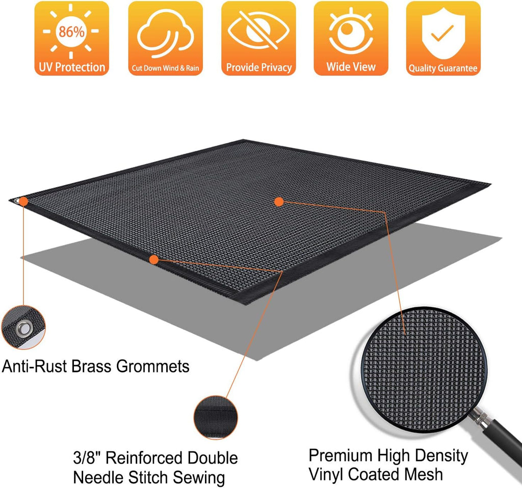 RV Awning Side Shade Black Mesh Screen Sunshade UV Sun Blocker Complete Kits J962