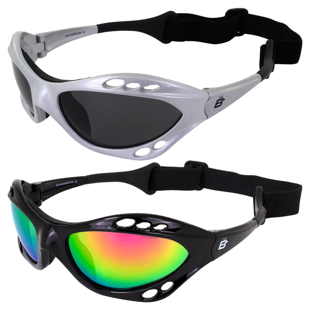 2 Pairs Padded Polarized Sunglasses w/Strap Silver w/Smoke Lens Black w/Pink Mirror Lens X918761