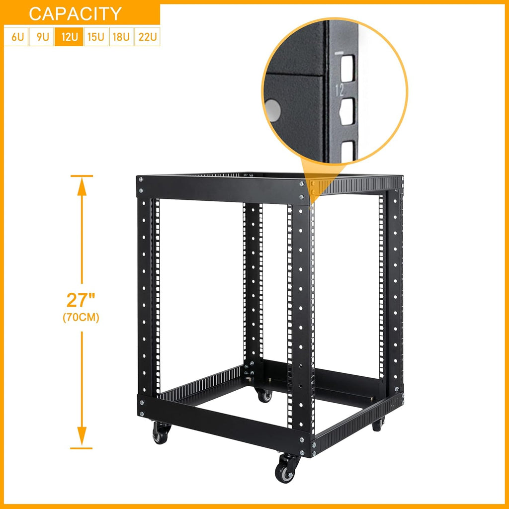 12U Open Frame Server Rack with Casters L117453