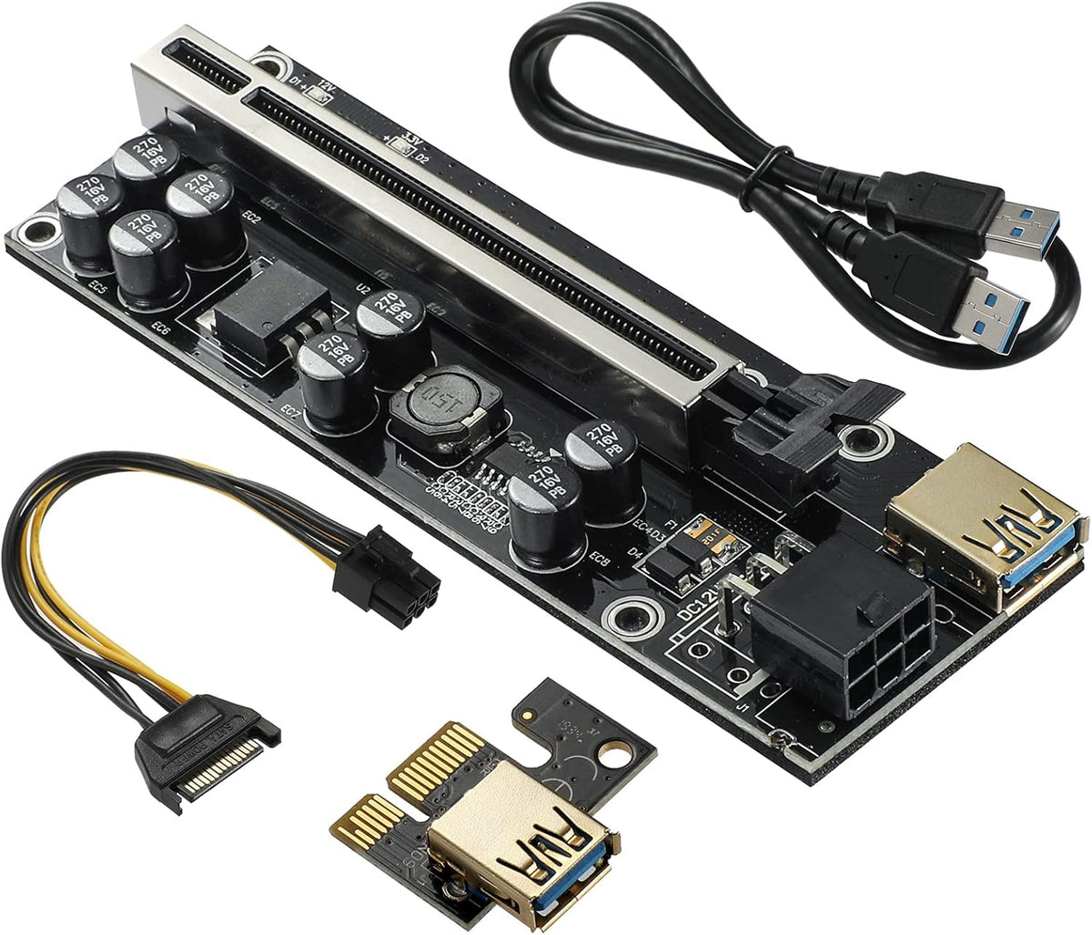 PCIE Riser 10 Solid Capacitors with RGB LED Light & 60cm USB 3.0 Extension Cable, Pack of 2 G27239