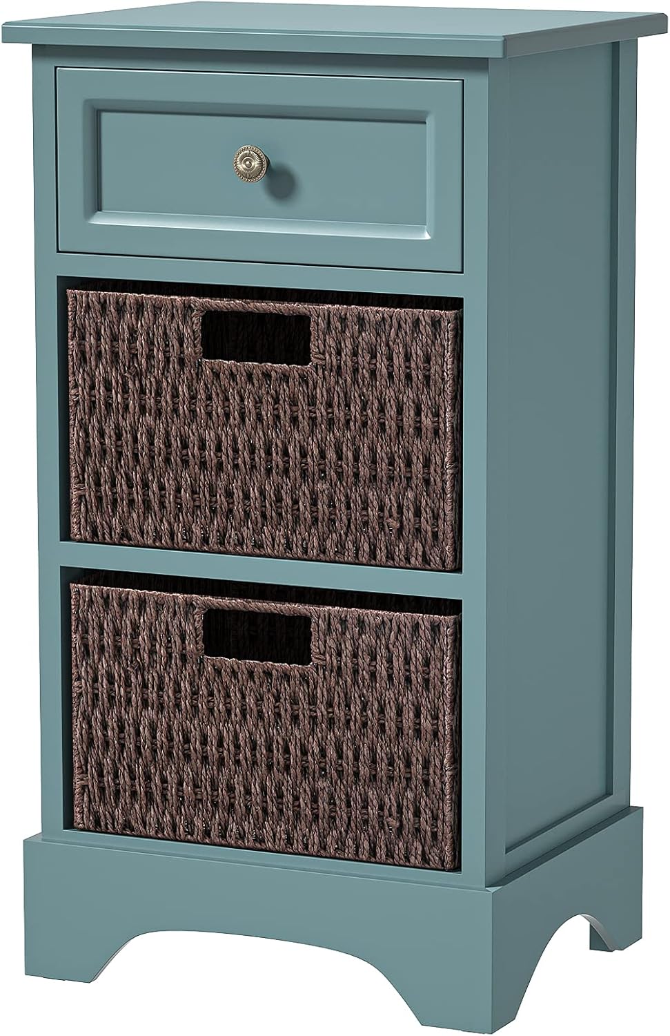 Red Farmhouse Storage Cabinet with Drawer and 2 Wicker Baskets L7564