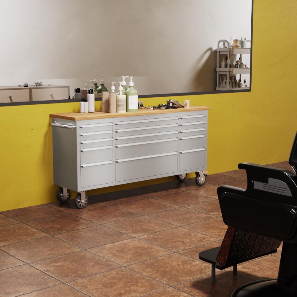 72-inch Stainless Steel Rolling Tool Chest with 15 Drawers C68048