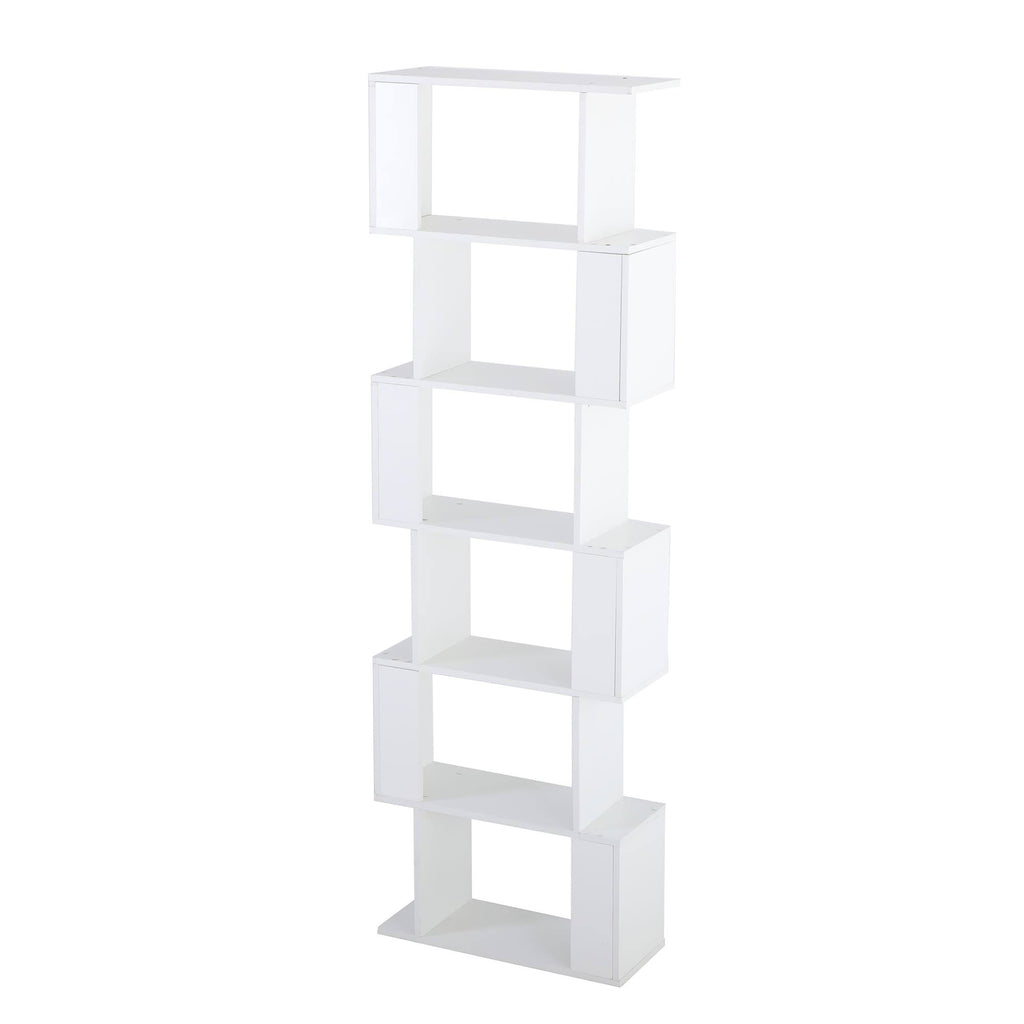 White 6-Tiers Wood Bookshelf E5176