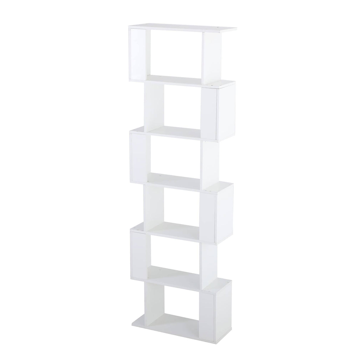 White 6-Tiers Wood Bookshelf E5176