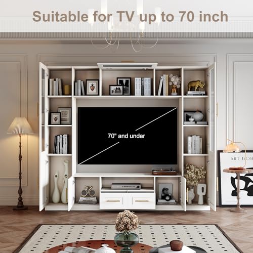 White 4-Piece Large TV Stand Wall Unit with Bookshelves E754862