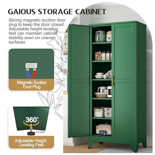 White Metal Pantry Cabinet with 2 Door and 5 Adjustable Shelves C6765