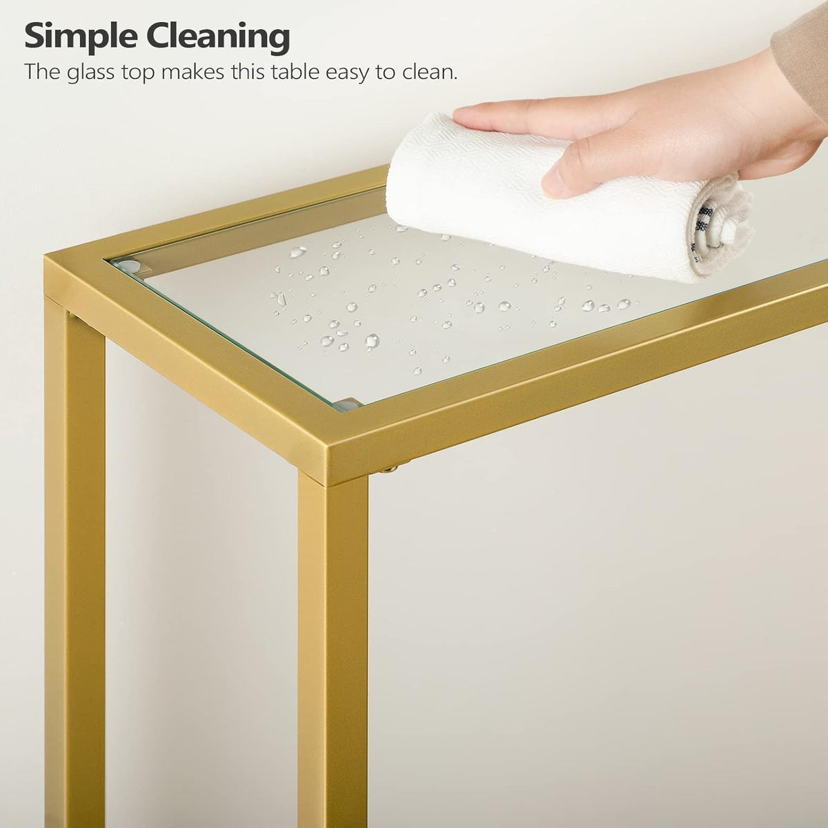 Gold Console Table with Tempered Glass and Metal Frame H61136