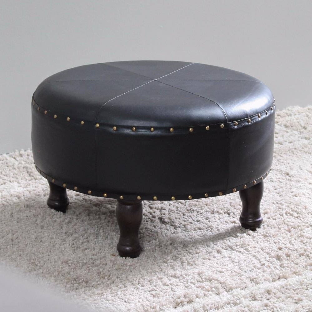 Brown Faux-Leather Round Stool K344