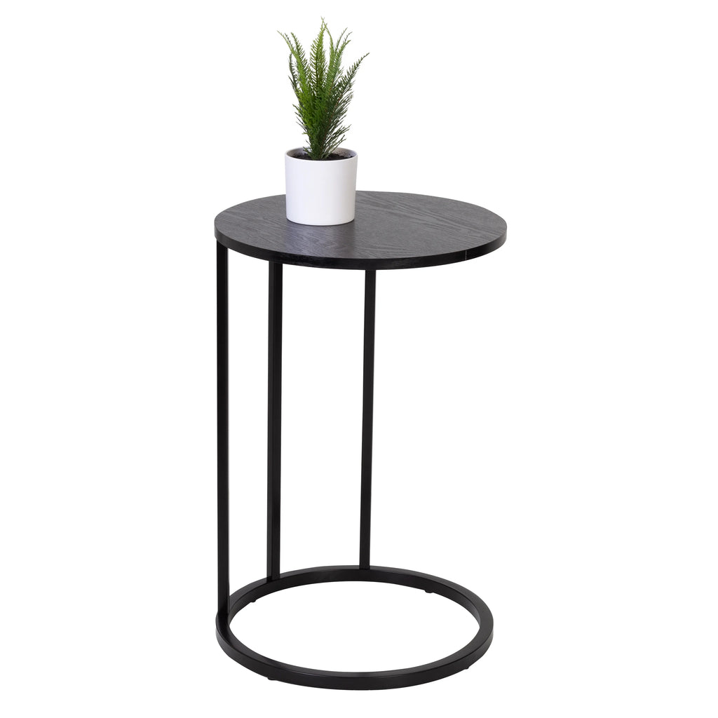 Black Wood and Metal Round End Table S988196