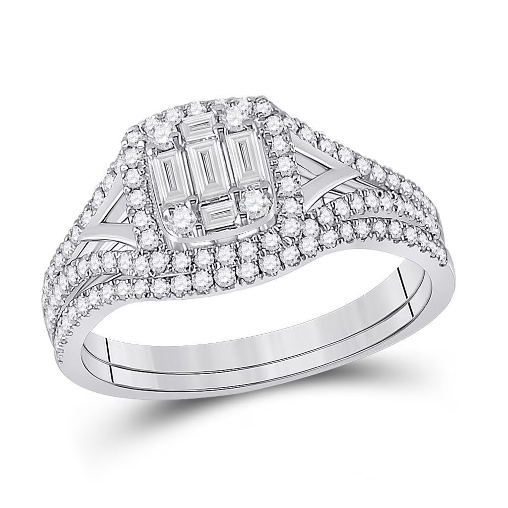 14k White Gold Baguette Diamond Bridal Wedding Ring Set 5/8 Cttw B35128