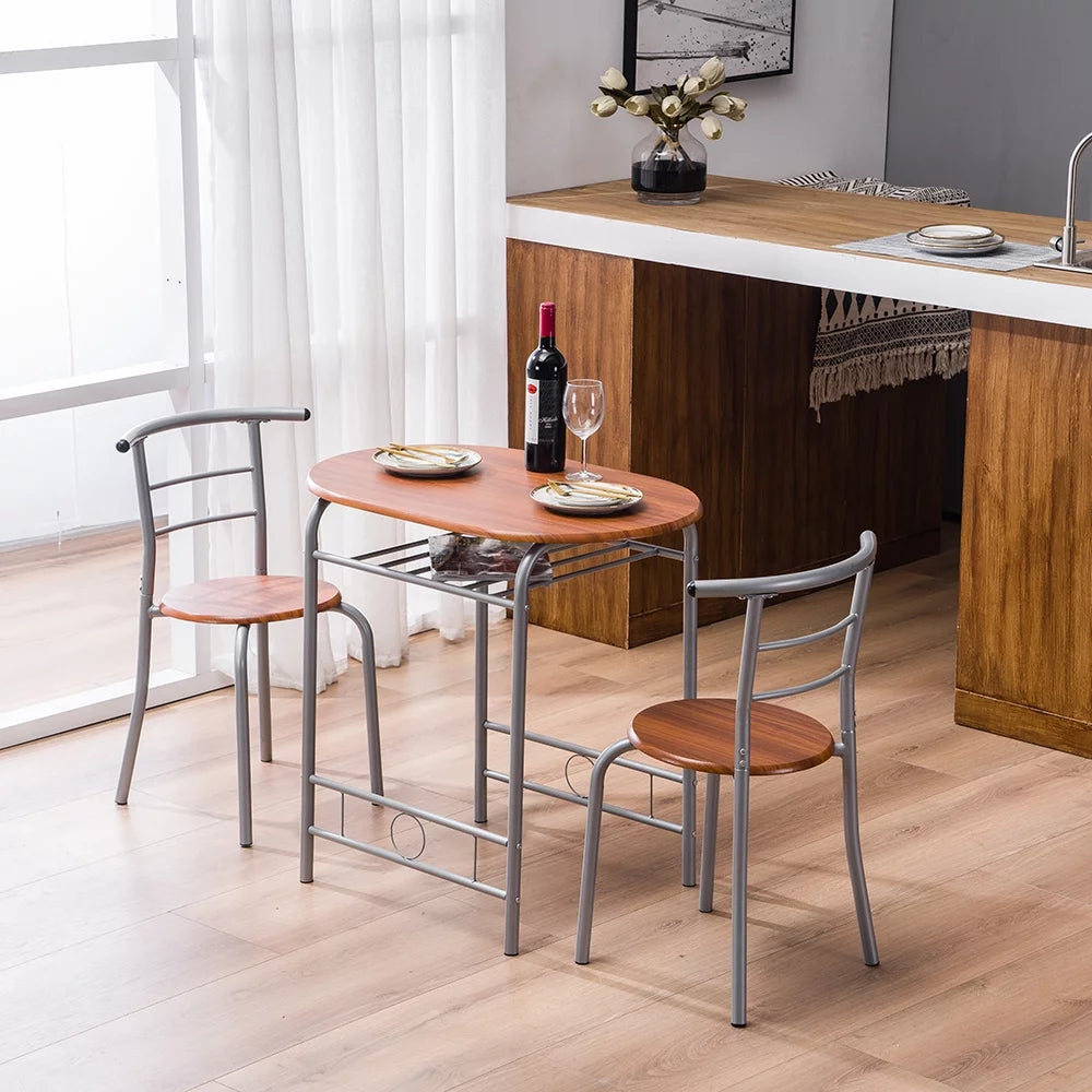 3PCS Dining Table Set 2 Chairs Wood Metal Q808222