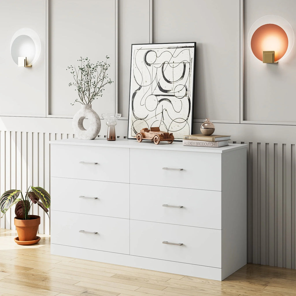 White 6 Drawer Wood Dresser Y6210