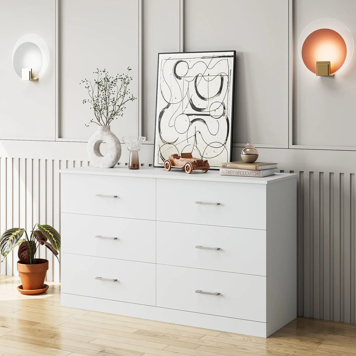 White 6 Drawer Wood Dresser Y6210