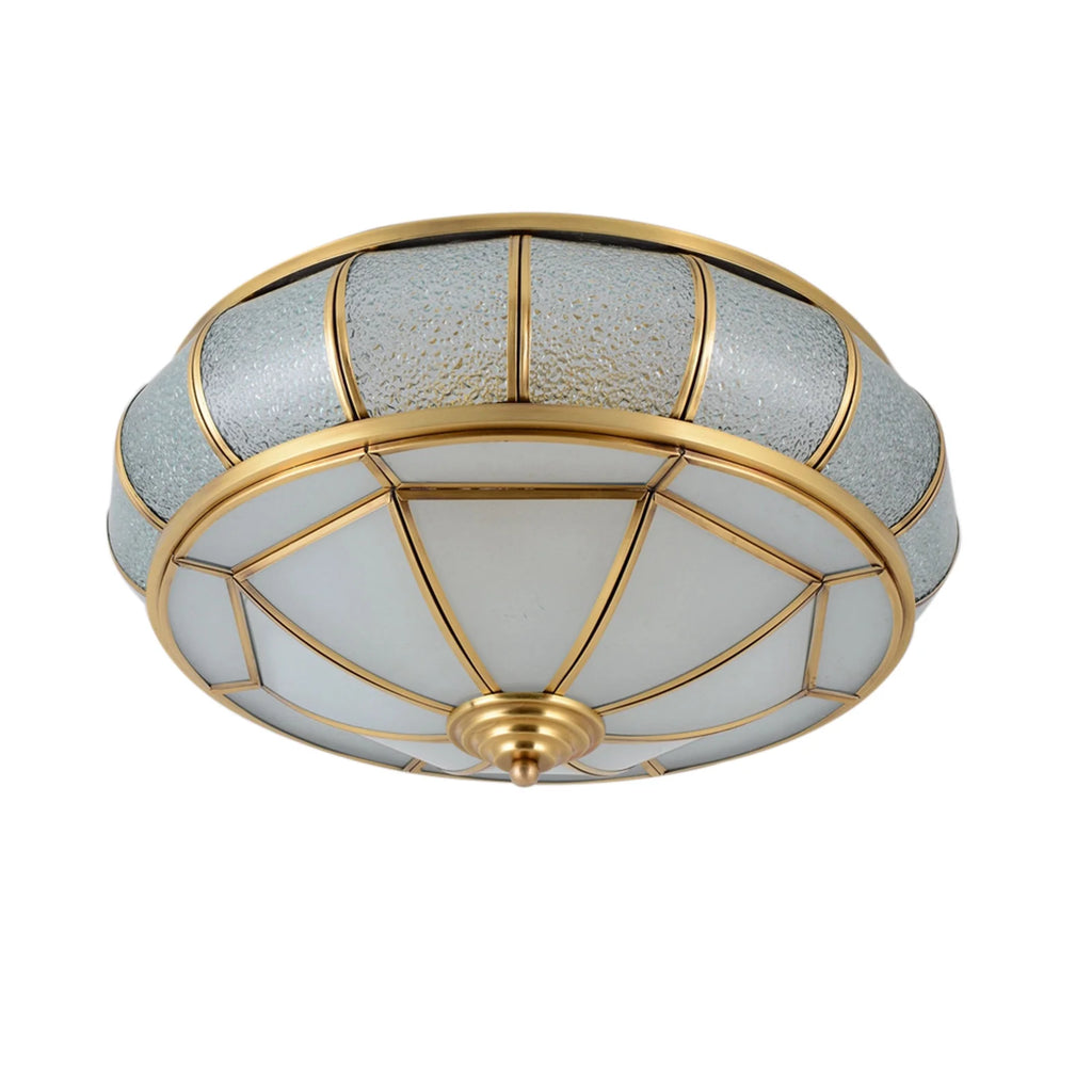 18" Antique Brass Semi Flush Mount Ceiling Light Fixture with Art Colorful Glass Shade D6344