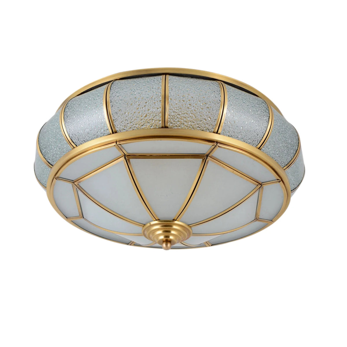 18" Antique Brass Semi Flush Mount Ceiling Light Fixture with Art Colorful Glass Shade D6344
