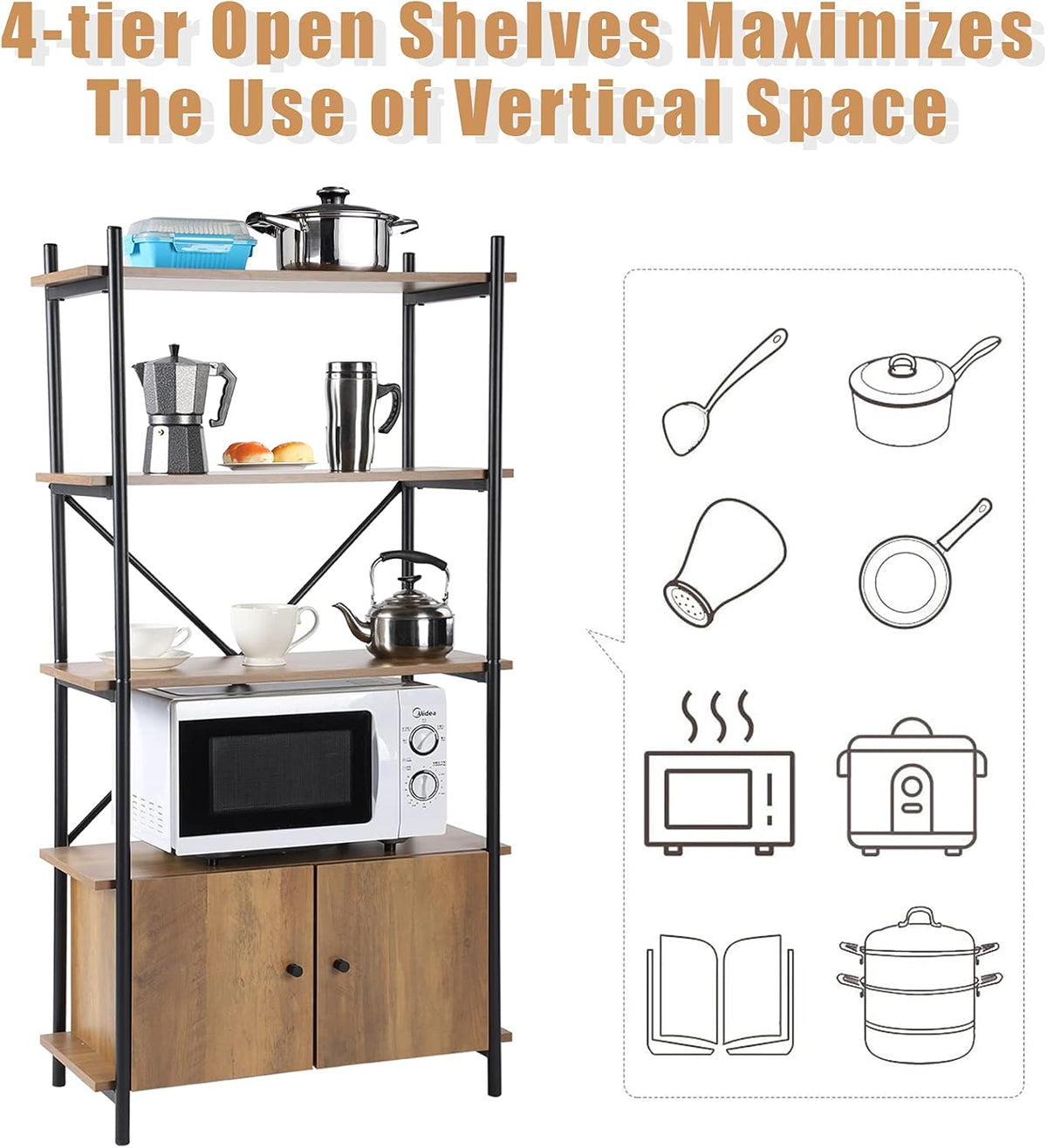 4-Tier Kitchen Storage Shelf with Cabinet R76339