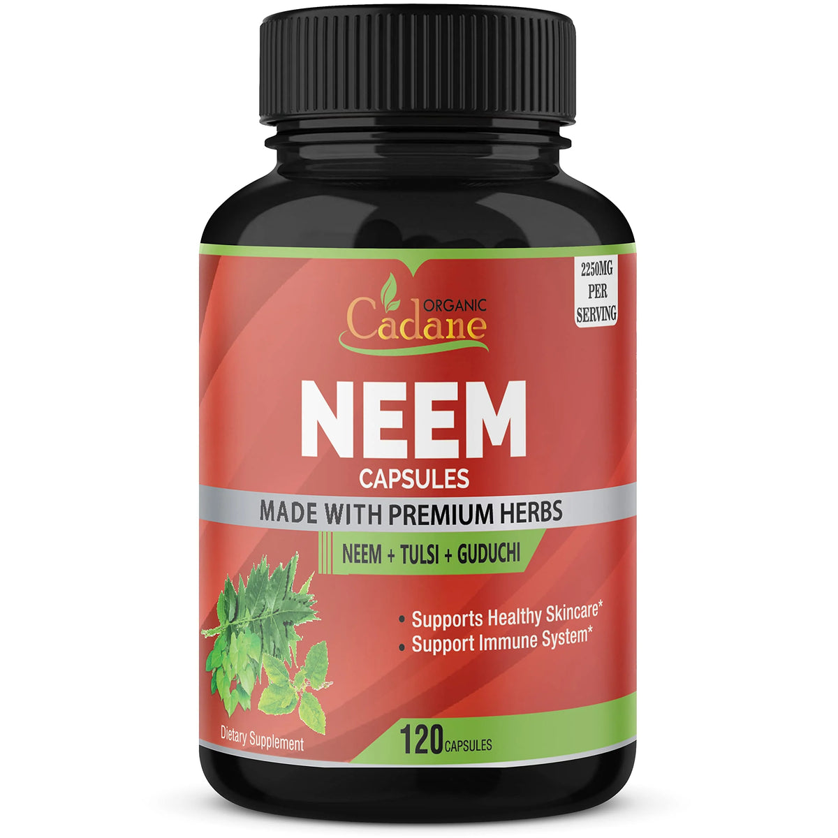 Neem Leaf Supplements Capsules 2250 mg with Holy Basil Tulsi, Guduchi, 120 Vegetable Capsules Y32992