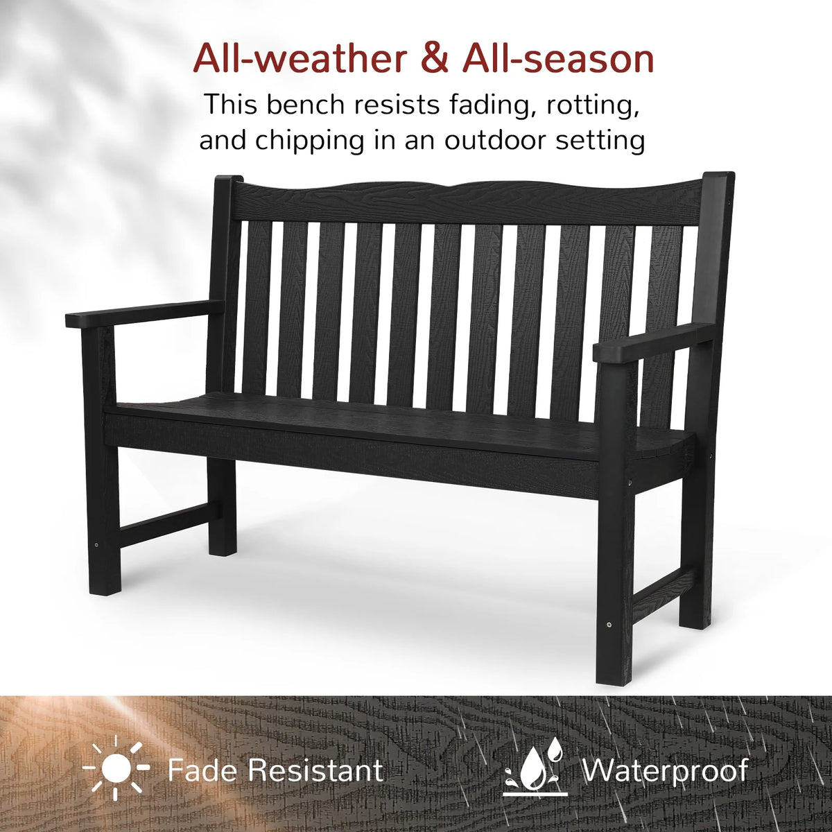 Black Two Person Outdoor Garden Bench with Armrest P4542