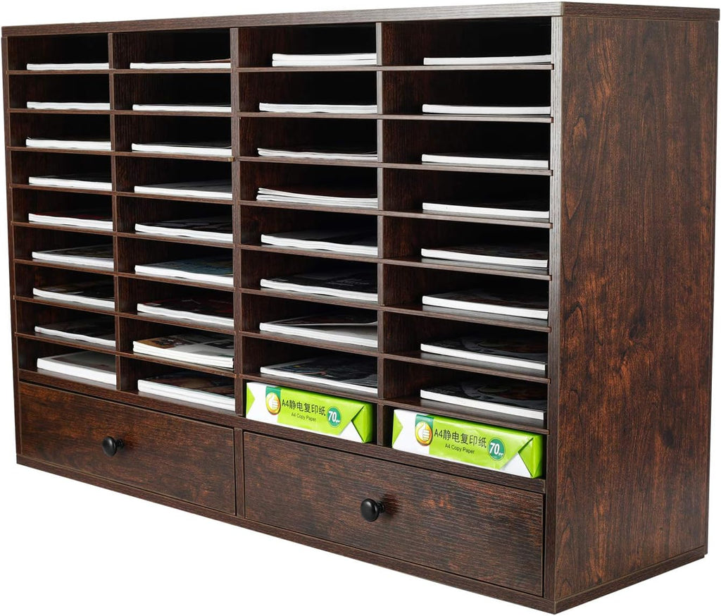 Brown 2 Drawer 36 Slots Wood Literature Organizer B9172