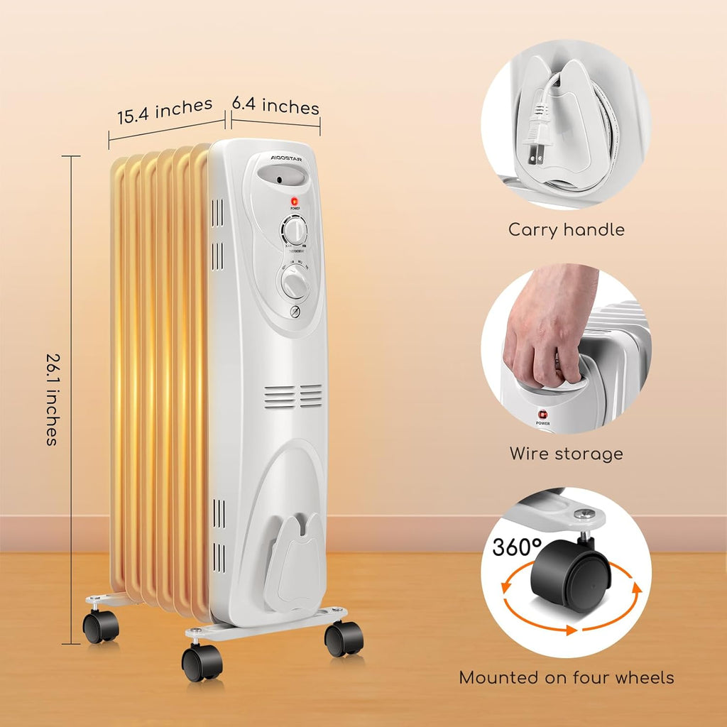 1500W Oil Filled Radiator Heater with 3 Heat Settings O474