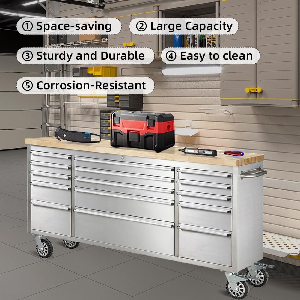72-inch Stainless Steel Rolling Tool Chest with 15 Drawers C68048