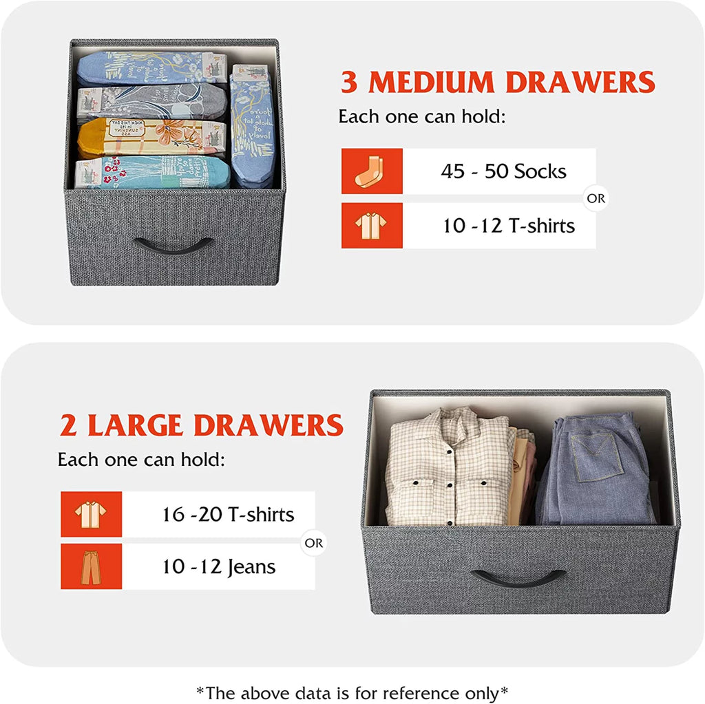 5 Drawer Fabric Dresser with Wood Top G204