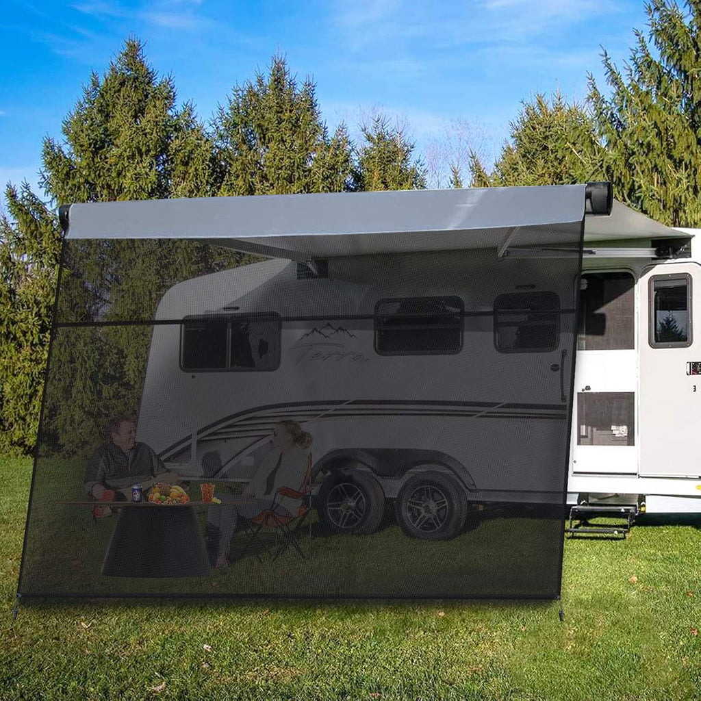 RV Awning Side Shade Black Mesh Screen Sunshade UV Sun Blocker Complete Kits J962