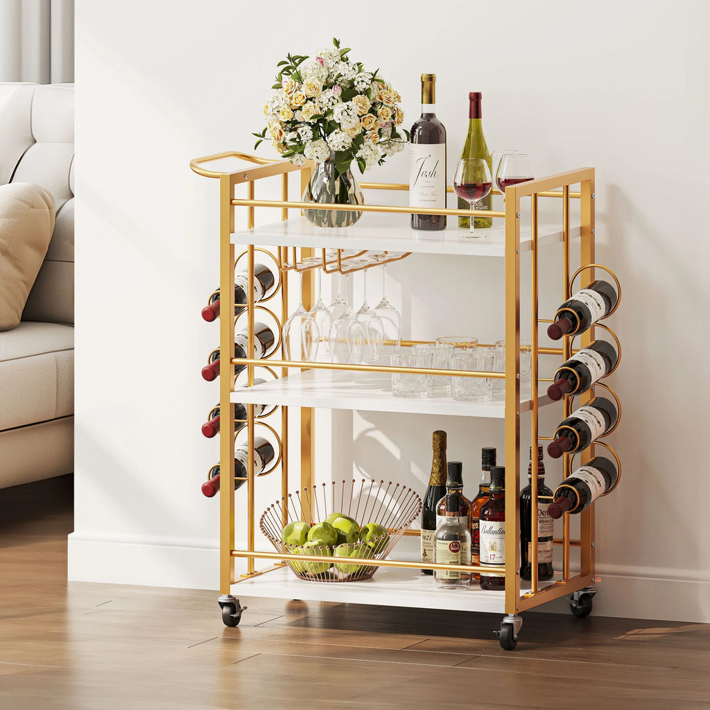 Wine Bar Cart with Wine Rack and Glass Holders N189620
