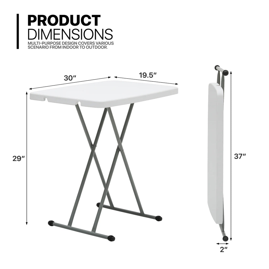 White Foldable TV Tray Table with Metal Frame G916
