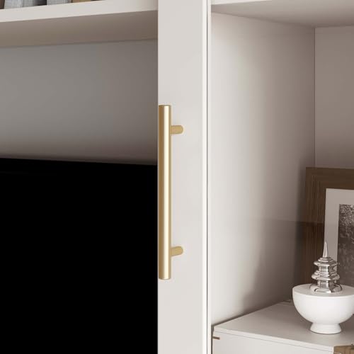 White 4-Piece Large TV Stand Wall Unit with Bookshelves E754862