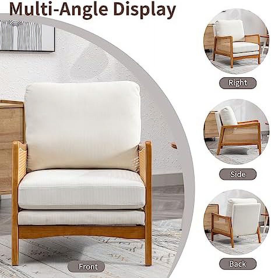 Beige Velvet Upholstered Accent Chair with Rattan Armrest S69371