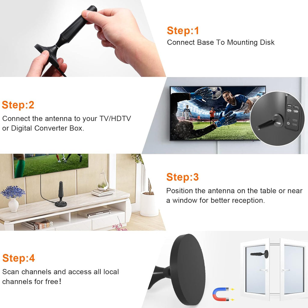 Indoor Amplified HDTV Antenna 300 Miles with 13.4ft Coax Cable F308