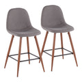 Walnut Metal Charcoal Fabric Counter Stool Set of 2 L943