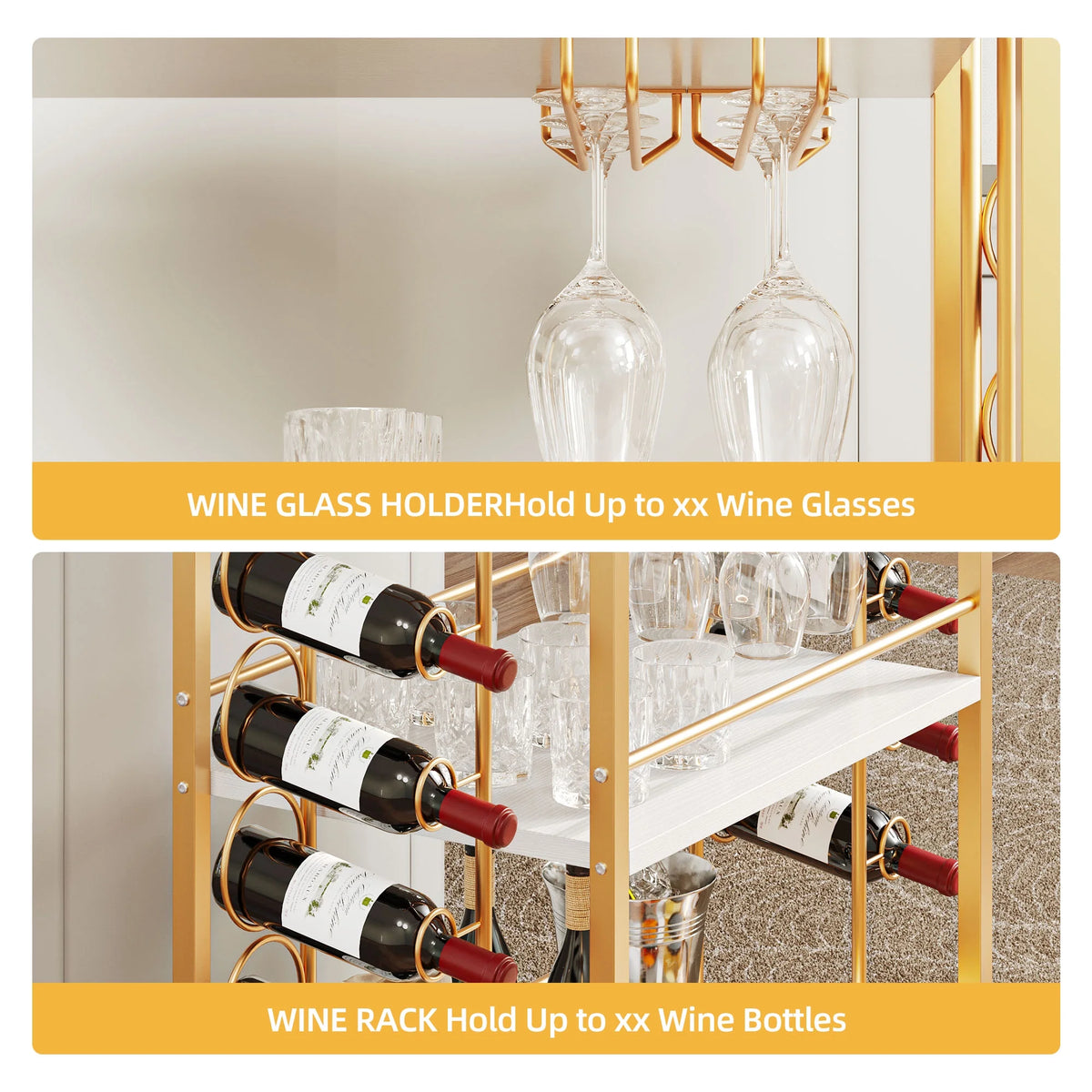 Wine Bar Cart with Wine Rack and Glass Holders N189620