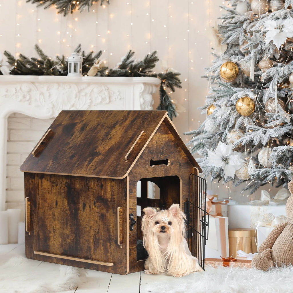 Brown Wooden Dog House with Door and Roof T161448