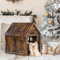Brown Wooden Dog House with Door and Roof T161448
