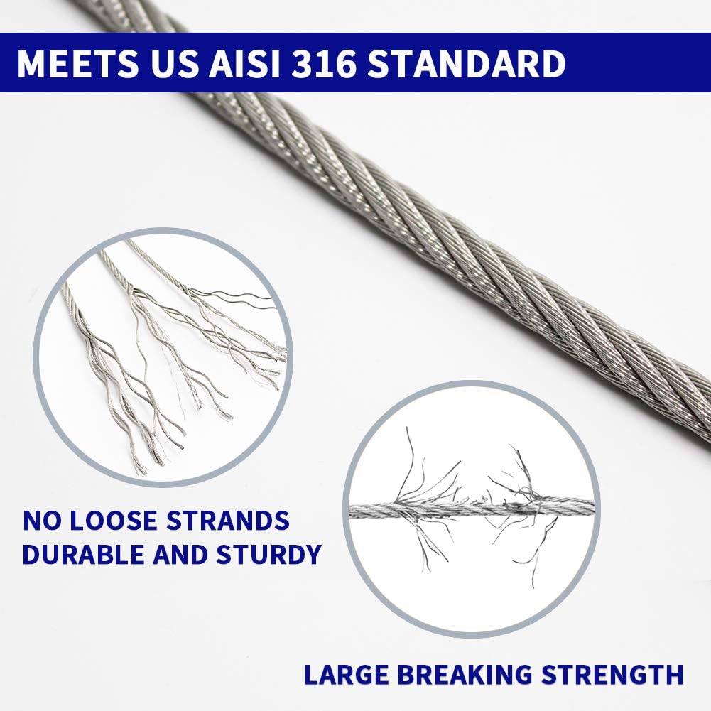 1/8 T316 Stainless Steel Cable with Cutter, 600FT 7 x 7 Strands Wire Rope O88191