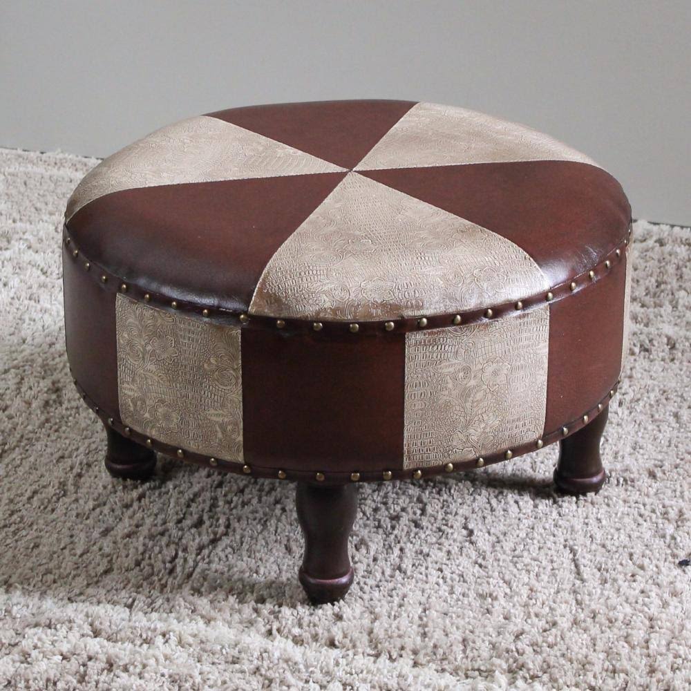 Brown Faux-Leather Round Stool K344