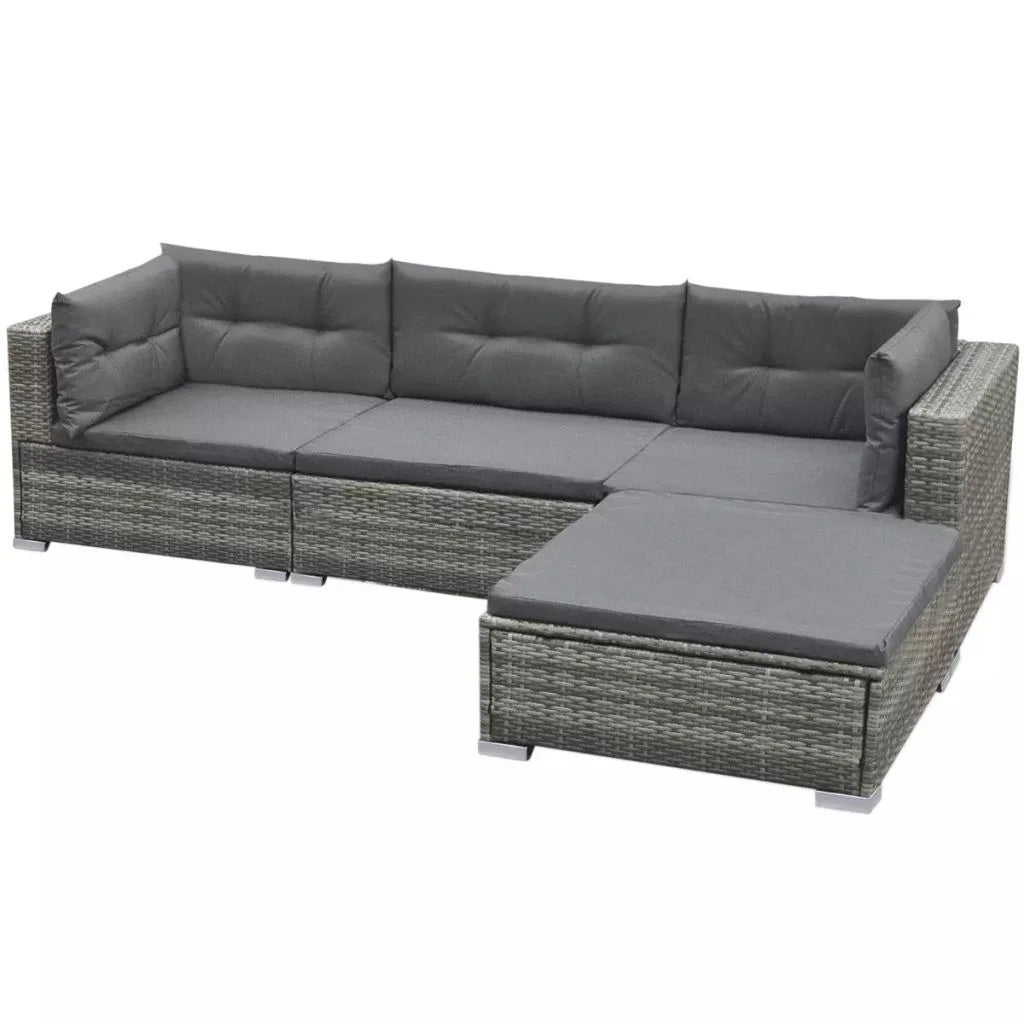 5 Piece Cushioned Sofa and Corner Sofas with Footrest Tea Table Gray Poly Rattan Outdoor Furniture Set U743371