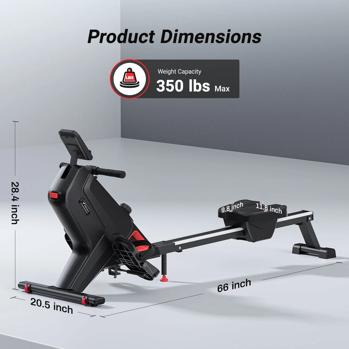 Magnetic Rowing Machine Quiet 16 Levels of Resistance Bluetooth Black Rower B50492