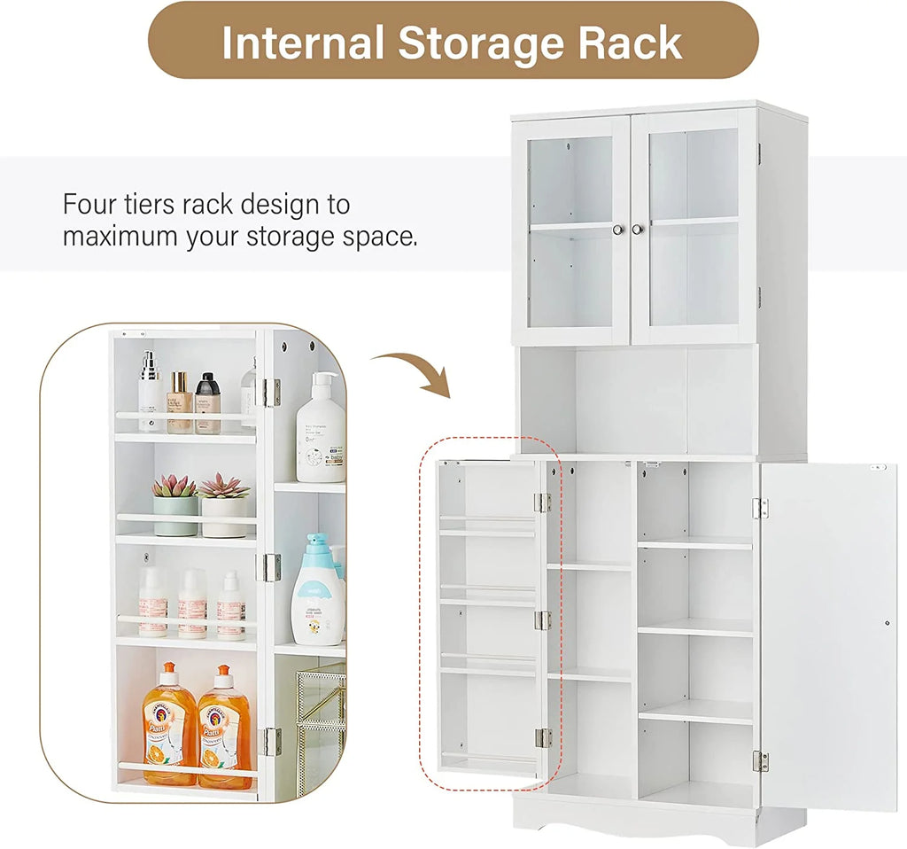 White Bathroom Storage Cabinet with Glass Doors and Adjustable Shelves Z169