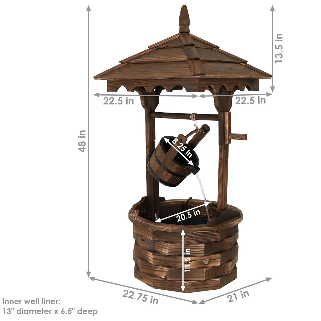 Wood Wishing Well Fountain with Liner 48" H T6532