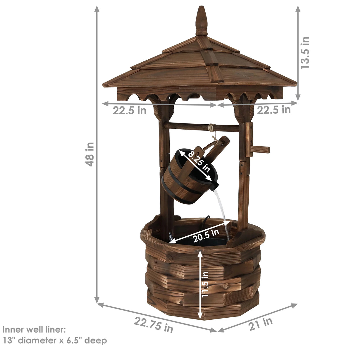 Wood Wishing Well Fountain with Liner 48" H T6532