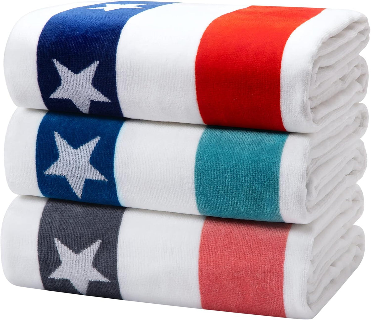 3 Pack 35 x 70 Inch Cotton Velour Beach Towel J21417
