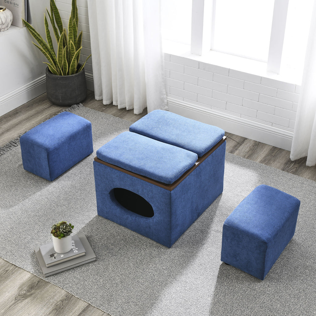 25"W Hollow Storage Ottoman with 2 Footstools C8154