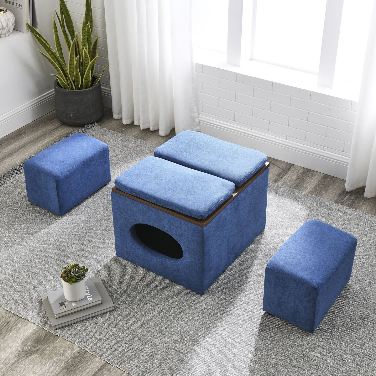 25"W Hollow Storage Ottoman with 2 Footstools C8154