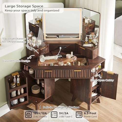 48" Makeup Vanity Desk with 3 Way Mirror and Lights Q9734