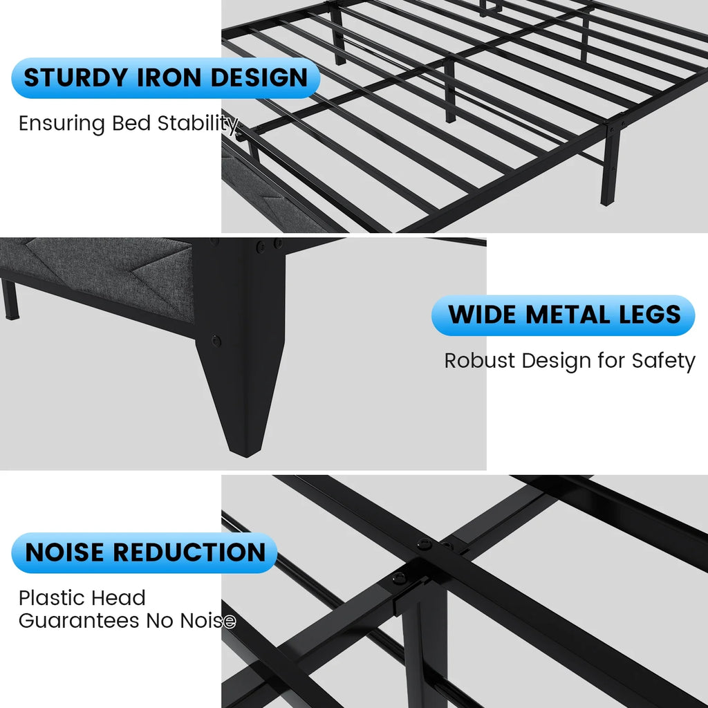 Twin Size Metal Bed Frame with Storage Headboard S4674